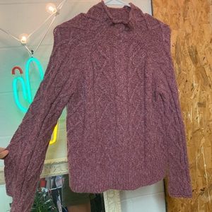 High Neck Faded Wine Knit Sweater